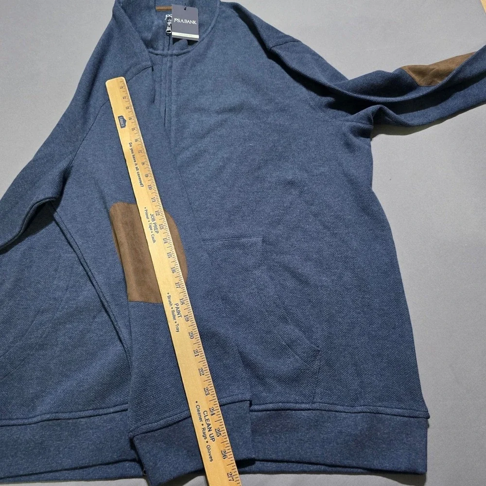 Jos A Bank Full Zip Cardigan Mens 2X Blue Elbow Patches Tailored Fit NWT